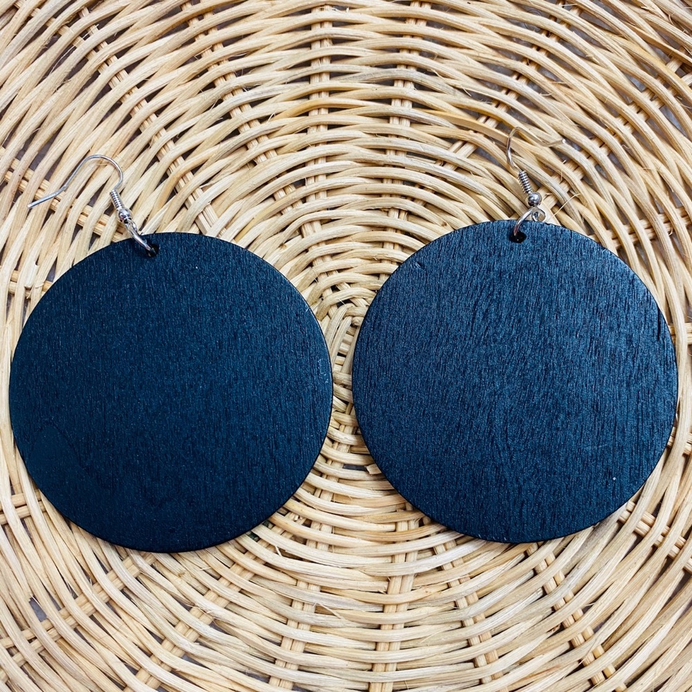 BLACK GIRL FLY Round Painted Wood Drop Earrings - Picture 4 of 4
